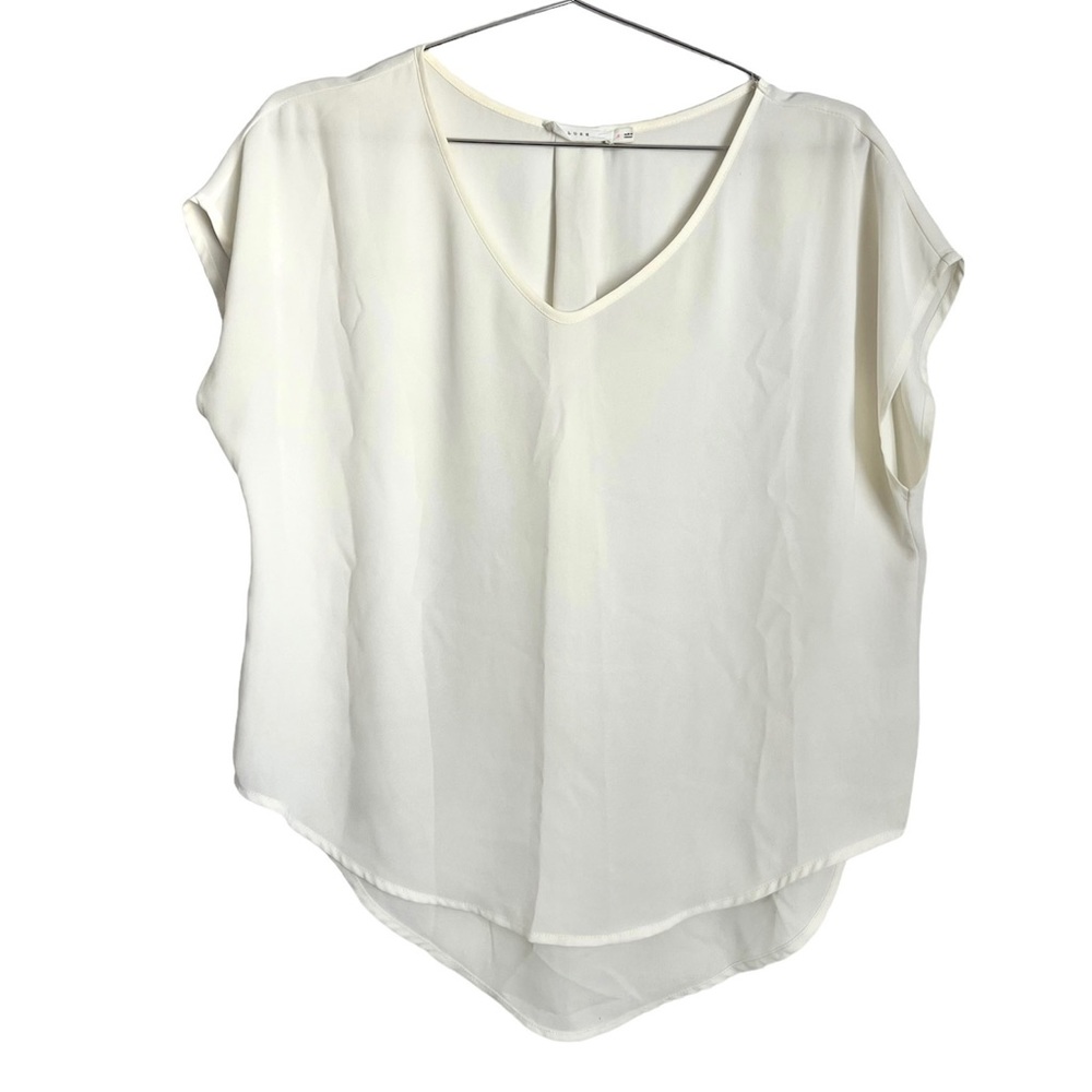 Lush Cream Short Sleeve V-Neck Blouse Tee Size Small